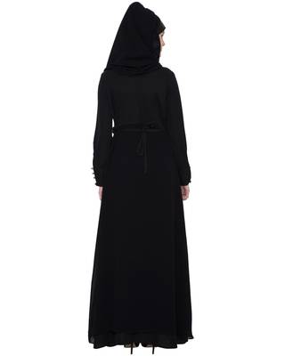 Black Rich kashibo Georgette Lace Lace Islamic Abaya 4