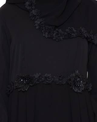 Black Rich kashibo Georgette Lace Lace Islamic Abaya 5