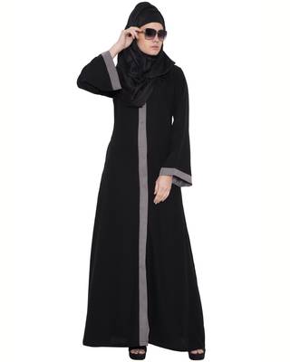 Black Grey kashibo Plain Islamic Abaya 1