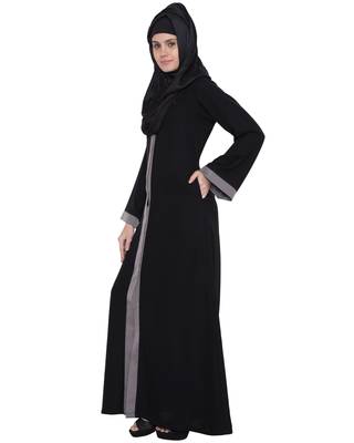 Black Grey kashibo Plain Islamic Abaya 2