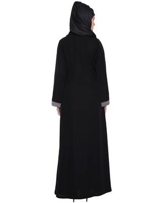 Black Grey kashibo Plain Islamic Abaya 4
