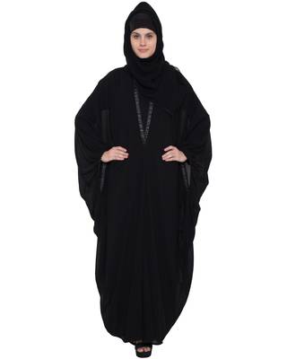 Black Kashiboo And Chiffon Plain Islamic Abaya 1