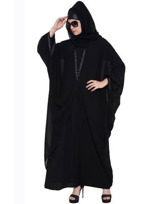 Black Kashiboo And Chiffon Plain Islamic Abaya 2