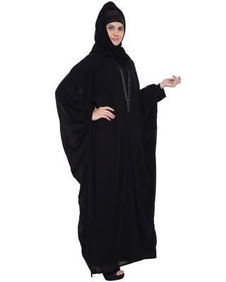 Black Kashiboo And Chiffon Plain Islamic Abaya 3
