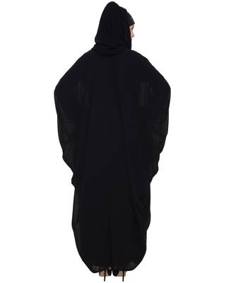 Black Kashiboo And Chiffon Plain Islamic Abaya 4