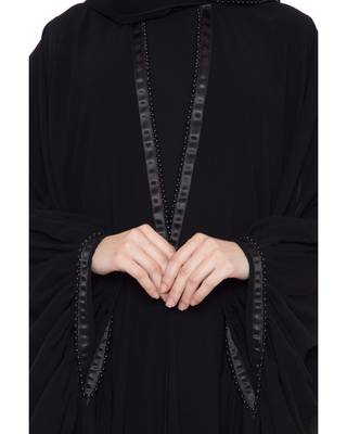 Black Kashiboo And Chiffon Plain Islamic Abaya 5