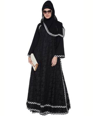 Black Premium Nida Lace Lace Islamic Abaya 1
