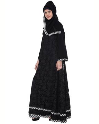 Black Premium Nida Lace Lace Islamic Abaya 2