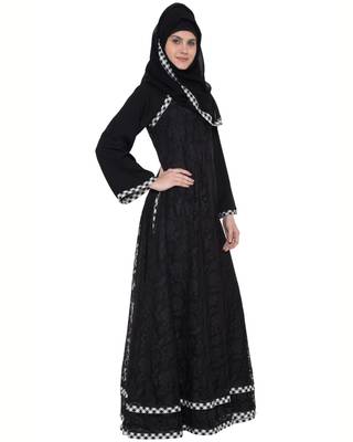 Black Premium Nida Lace Lace Islamic Abaya 3