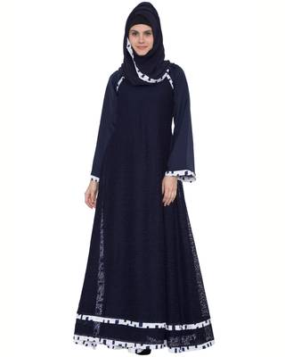 Blue Premium Nida Lace Lace Islamic Abaya 1