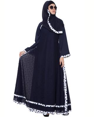 Blue Premium Nida Lace Lace Islamic Abaya 2