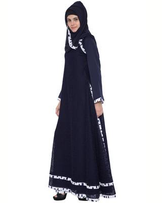 Blue Premium Nida Lace Lace Islamic Abaya 3