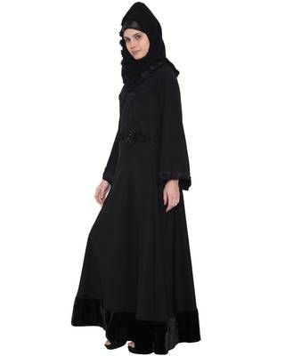 Black Rich Nida Velvet Lace Lace Islamic Abaya 2