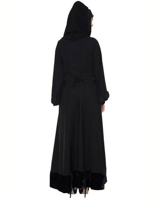 Black Rich Nida Velvet Lace Lace Islamic Abaya 4