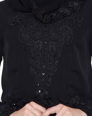Black Rich Nida Velvet Lace Lace Islamic Abaya 5