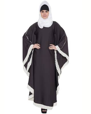 Dark Grey And White Lace Nida Lace Islamic Abaya 1