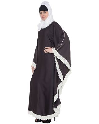 Dark Grey And White Lace Nida Lace Islamic Abaya 2