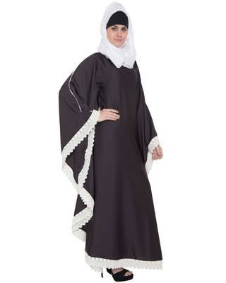 Dark Grey And White Lace Nida Lace Islamic Abaya 3