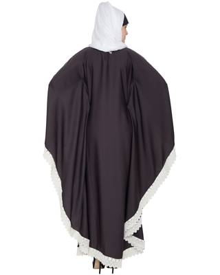 Dark Grey And White Lace Nida Lace Islamic Abaya 4