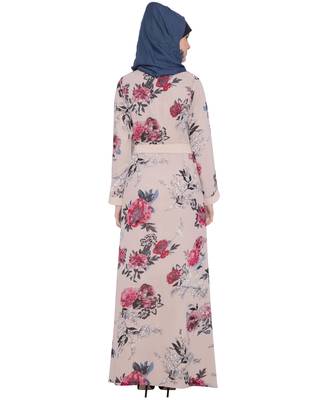 Beige Kashiboo  Printed Islamic Abaya 4