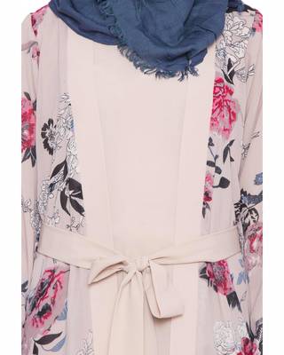 Beige Kashiboo  Printed Islamic Abaya 5