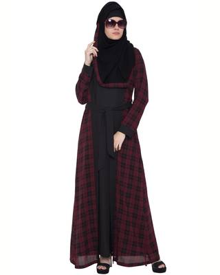 Black Maroon Check Summercool Georgette Checkered Islamic Abaya 1
