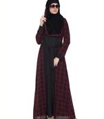 Black Maroon Check Summercool Georgette Checkered Islamic Abaya