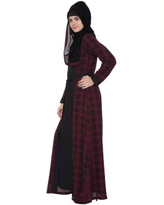 Black Maroon Check Summercool Georgette Checkered Islamic Abaya 2