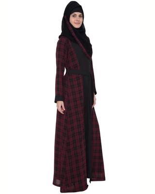 Black Maroon Check Summercool Georgette Checkered Islamic Abaya 3