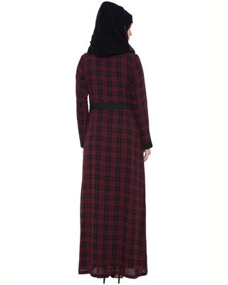 Black Maroon Check Summercool Georgette Checkered Islamic Abaya 4