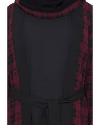Black Maroon Check Summercool Georgette Checkered Islamic Abaya 5