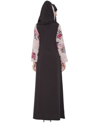 Dark Grey Beige Print Kashiboo Georgette Print Printed Islamic Abaya 4