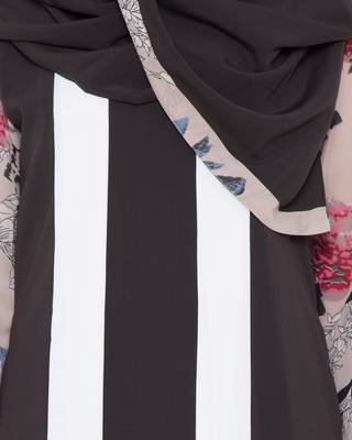 Dark Grey Beige Print Kashiboo Georgette Print Printed Islamic Abaya 5