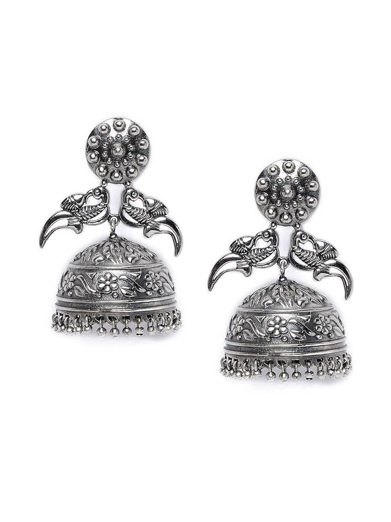 Zerokaata Peacock Rajasthani Tribal Jewellery Silver Plated Jhumkis ZeroKaata 2666398