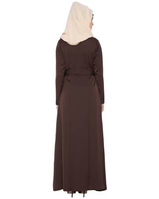 Dark Brown Rich kashibo Plain Islamic Abaya 4