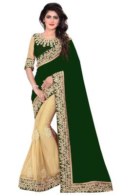 Green embroidered georgette saree with blouse 4