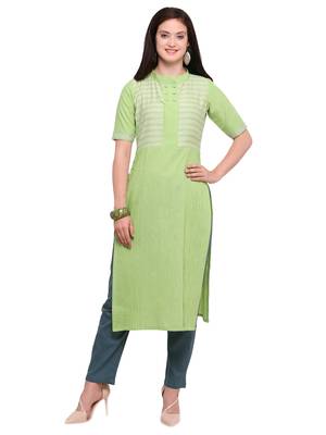 Light-green khadi cotton straight kurtis 1
