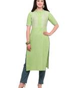 Light-green khadi cotton straight kurtis