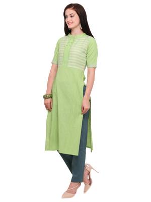 Light-green khadi cotton straight kurtis 2