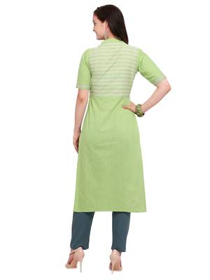 Light-green khadi cotton straight kurtis 3
