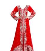 Red georgette islamic kaftan with zari and stone work