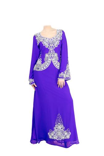 Royal blue georgette islamic kaftan with zari and stone work