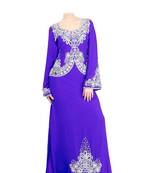 Royal blue georgette islamic kaftan with zari and stone work