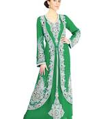 Green georgette islamic kaftan with zari and stone work