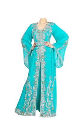 Aqua Blue Georgette Zari Work Kaftan 1