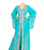 Aqua Blue Georgette Zari Work Kaftan