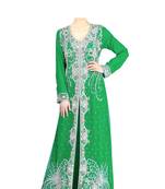Green georgette islamic kaftan with zari and stone work