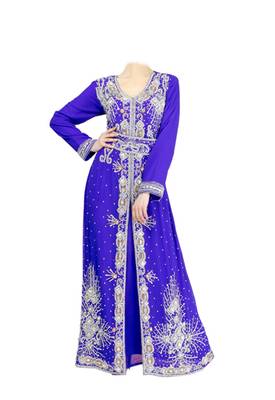 Royal blue georgette islamic kaftan with zari and stone work 1