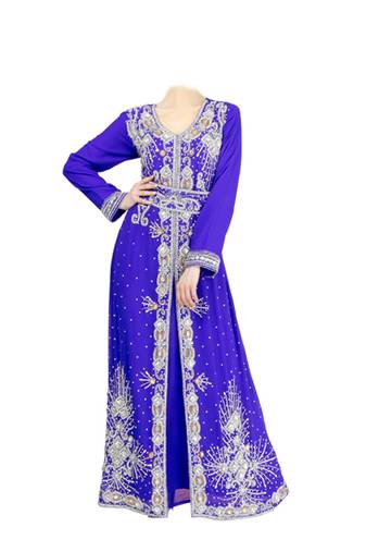 Royal blue georgette islamic kaftan with zari and stone work