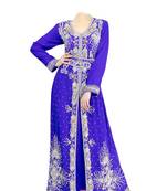 Royal blue georgette islamic kaftan with zari and stone work